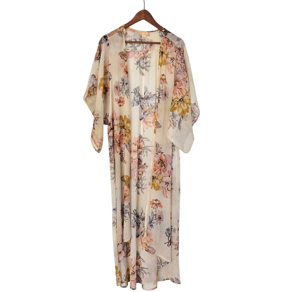 Whimsigoth Boho Chic Desert Resort Vintage Floral Kimono Sheer Fairycore Siz S/M
